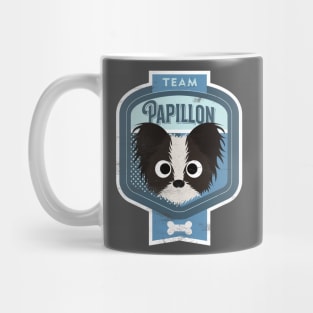 Team Papillon - Distressed Butterfly Dog Beer Label Design Mug